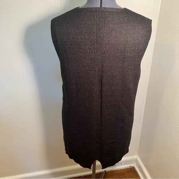 V-Neck Tunic Sweater Vest Dark Charcoal Gray Buttons - Picture 6 of 9